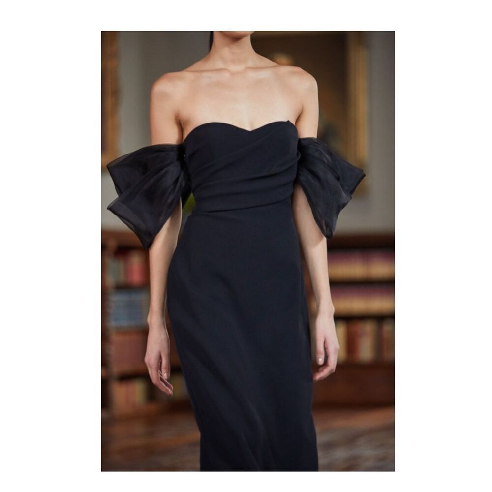 Badgley Mischka Organza Puff-Sleeve Cocktail Midi-Dress Size 10 - Picture 11 of 11